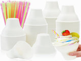 100 Pack Snow Cone Cups and Straws, 12 OZ Paper Cup with Colorful Spoon Straw, Leak-proof Shaved Ice V1259-DP01-A-988