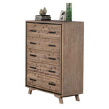 Tallboy with 5 Storage Drawers Solid Acacia Wooden Frame in Silver Brush Colour V43-TBY-SSH