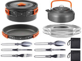 11PCS Orange Camping Cookware Set Lightweight Aluminium Camping Pots, Frying Pan, Kettle & V888-ELOSUNG54626
