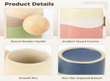 4PCS Ceramic Espresso Cups, 2.4oz Demitasse Cup with Wooden Ball Handle, Gradient Color Small V1192-AZ-W-18407