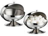 2PCS Stainless Steel Sugar Bowls with Roll Top Lid, 5.1" x 6.3" Sugar Cube Holder Set, Spherical V1369-AZ3-W-08835