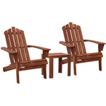 Gardeon 3PC Adirondack Outdoor Table and Chairs Wooden Beach Chair Brown FF-BEACH-UF-CH-BR-3PC