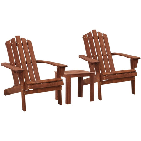 Gardeon 3PC Adirondack Outdoor Table and Chairs Wooden Beach Chair Brown FF-BEACH-UF-CH-BR-3PC