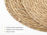 8PCS Round Woven Placemats Set, 13.8" Rustic Braided Table Mats, Boho Rattan Chargers, Farmhouse V1369-AZ3-W-08815