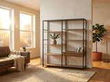 CARLA HOME 7 Shelf Bookcase - Wood Metal Display Shelf - Brown - Rustic - Steel - Living Room Office V178-36450