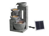 Gardeon Solar Fountains Water Features Cascading Design Polyresin 80cm Grey FOUNT-SQUARE-BOWL-4LVL