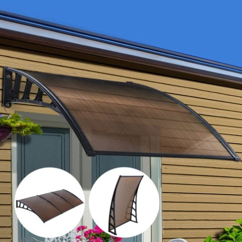 Instahut Window Door Awning Canopy 1.5mx3m Brown Sheet Black Plastic Frame AWN-15X3-BR
