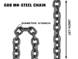 Chain Sling, 8 mm x 1m Chains with Hooks, G80 Engine Chain Hoist Lifts, 5 Ton Load Capacity V952-GLSJG80SZGL8MMX1MV0