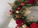 2pk Xmas Wreath Gold Leaf Red Bow, 40cm Diameter V1221-XM-LB089-009