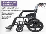Equipmed Folding Transit Wheelchair, Lightweight Aluminium for Easy Transport, Grey V219-HELWLCEQG41A