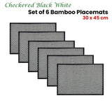 Set of 6 Checkered Black White Bamboo Table Placemats 30 x 45cm V442-JTC-PLACEMAT-BAMBOOMAN1BL-BLACK-RE