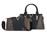 2 PCS Women's Handbag Set PU Leather Tote & Crossbody Purse Fashion Splicing Design Black V888-ELOSUNG44022