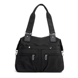 Black Stylish Nylon Large Capacity Tote Bag for Work and Commute Multi-Pocket Shoulder Bag V888-ELOSUNG13504