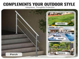 Handrails for Outdoor Steps, 70.9in Length 2 Crossbars Stair Hand Rail Kit, Transitional Stainless V952-BXGSLZFS180CXMYZKV0