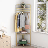 Corner Gold Clothing Rack Stylish Clothes Storage Stand for Bedroom & Wardrobe V63-921081