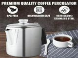 Multi Use Percolator Coffee Pot with Heat Glass Knob & Silica Gel Handle, for Indoor Induction V1369-AZ3-W-08245