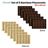 Set of 6 Orient Bamboo Table Placemats 30 x 45cm Black V442-JTC-PLACEMAT-BAMBOOAN1BL-BLACK-RE