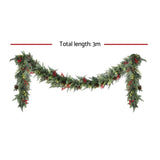 Jingle Jollys 3M Christmas Garland Pre-lit LED with Pine Cones Xmas Decor Green XM-TR-GAR-BR-3M-LED