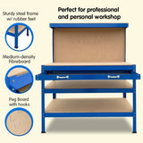 3-Layered Work Bench Garage Storage Table Tool Shop Shelf Blue TBL-3LY-WH-BU