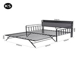Artiss Bed Frame King Single LED Metal Trundle Daybed with Charging Station TURN MBED-D-TURN-KS-BK-ABC