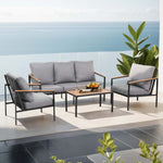 Gardeon 5 Seater Outdoor Sofa Set 4PCS Table Chair Garden Bench Patio Furniture ODF-SOFA-4PCS-PLW-BENCH-BK-AB