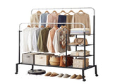 Artiss Clothes Rack Double Rod Airer Rail Coat Stand Hanger Storage Shelf HANGER-E-01-4T-SIBK