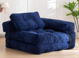 Foldable Corduroy Sofa Bed with Quilted Buttons and Pillow, Convertible Lounger for Reading, Gaming, V1341-ZY-LGVSCMA8-ROYALBLUE