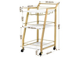 Artiss Bar Cart Trolley Kitchen Island Serving Wine Glass Holder Marble 41cm FUR-Z-BC-PB01-GD