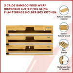 3 Grids Bamboo Food Wrap Dispenser Cutter Foil Cling Film Storage Holder Box Kitchen V63-839141