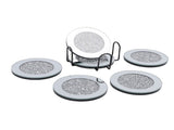 6pcs Glass Mirrored Coasters with Holder Round Drink Coasters for Coffee Table Kitchen Bar Home V1294-YM0901-3118250151412