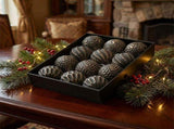 Vintage Embossed Christmas Baubles 8cm, 12 Pack Gold Tone Ornaments, Luxe Antique Relief Pattern, V1221-XM-LB2793-GM111