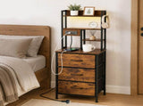 Levede Bedside Table with Charging Station 3 Drawer RGB Light Night Stand Brown NI1101-BR-AU