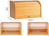 CARLA HOME Large Bamboo Bread Box Storage Organizer with Roll Top for Kitchen Counter LSB-36186