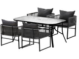 Gardeon 5PCS Outdoor Dining Set Table and Chairs Rope Patio Furniture Garden Black FF-DINING-ROPE-120-5PC
