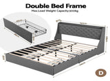 Artiss Double Bed Frame with 4 Storage Drawers and Charging Station Tufted Wingback Headboard 300kg BFRAME-J-CORTIS-D-CA-AB
