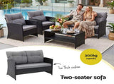 Gardeon 4-Piece Outdoor Sofa Set Coffee Table Chair Rattan Furniture Black ODF-4PCS-BST04-BK-AB