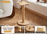 Solid Rubber Wood Side Table with Clover Shape Top, Small Space Saving End Table for Living Room V1341-ZY-CLOVERA4-NATURAL