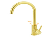Brushed Gold Round Kitchen Mixer Sink Tap 360&deg Swivel Laundry Basin Faucet Spout V1233-KRD501G