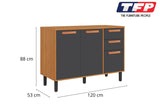Base Kitchen Wooden Cabinet/Cupboard with 3 Doors 2 Drawers in Cinnamon Finish - Napoles Graphite V1112-3600001941