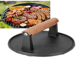 Squid Press Metal Round Patty Maker Meat Press Flattener Plate Barbecue Tool with Wood Handle for V1294-YM0626-3118230008711