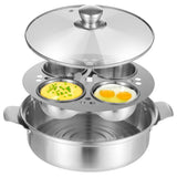 Stainless Steel Egg Poacher Pan, Steamer Pot with 4 Poached Egg Cups, Egg Cooker for Stove and V1369-AZ3-W-08606