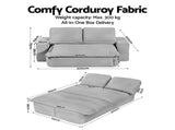 Artiss Convertible Folding Sofa Bed 30D High-Density Foam Boneless Couch with Corduroy Sleeper Couch SBED-E-FLD04-2S-GY
