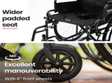 Equipmed 24 Inch Folding Bariatric Wheelchair, XL Wide Design, 136kg Capacity, Park Brakes, V219-HELWLCEQS24A