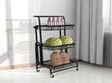 Levede 3 Tier Kitchen Trolley Cart Swivel Black Colour KT0200-BK