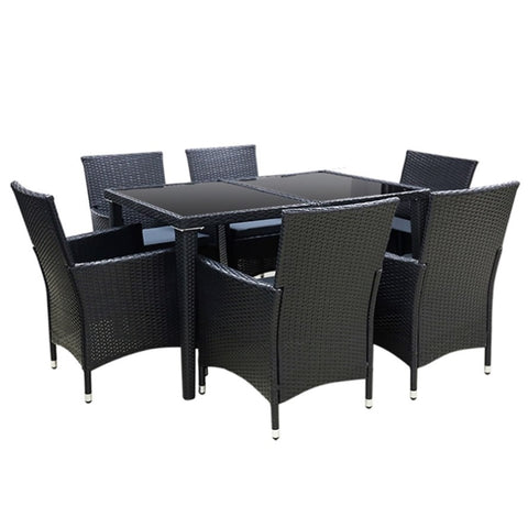 Gardeon Outdoor Dining Set 7 Piece Wicker Lounge Setting Black FF-DINING-7CLS-BK-ABC