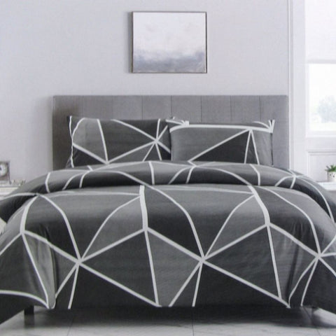 Artex Owen Charcoal Quilt Cover Set Geometric Pattern Reversible Printed Microfiber Polyester King V442-ATX-QUILTCS-OWEN-CHARCOAL-KI