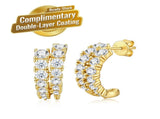 Double-Row Moissanite C-Shaped Earrings in 18K Gold Plated 925 Silver, Brilliant Sparkle for V1341-ZY-2KL7R5D3-MOISSANITE-PREMIUMS925