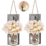 Rustic Mason Jar LED String Lights with Silk Hydrangea, Set of 2 V1263-JX-5075