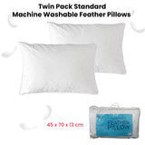 At Home Homewares Pack of 2 Standard Machine Washable Feather Pillows 45 x 70 13 cm V442-STT-PILLOW-TWINFEATHER-WHITE-ST