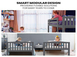 Kingston Slumber Single Bunk Bed Frame Solid Pine Wood Timber, Modular Design, Grey V219-BEDSBBKS02GA